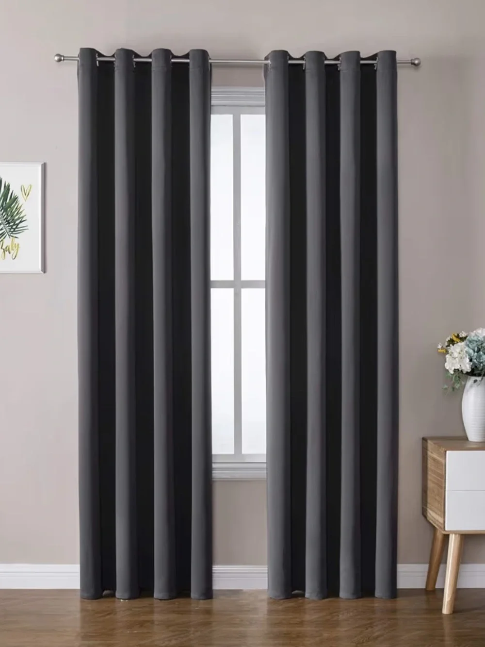 Room Darkening Thermal Insulated Black Grommet Curtain Panels - 4 panels C#1